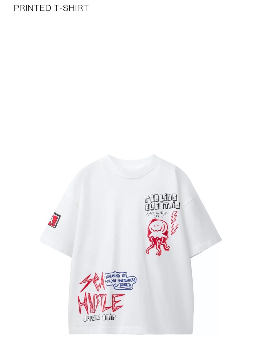Zara White Short Sleeve Tee with Red & Blue Graphic